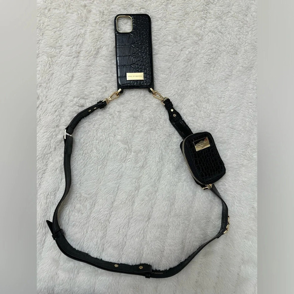 IDEAL OF SWEDEN BLACK CROC IPHONE 12/12 PRO NECKLACE/ CROSSBODY CASE - Picture 10 of 10